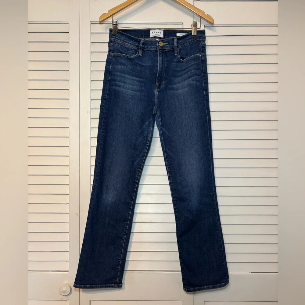 FRAME Women’s Le High Straight Jeans Size 31 Dark Wash Stretch High Rise Ankle - Picture 3 of 12